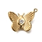 Ion Plating(IP) 304 Stainless Steel with Rhinestone Pendants, Manual Polishing, Butterfly, Real 18K Gold Plated, 14x18x5.5mm, Hole: 1.2mm