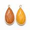 Natural White Jade Pendants, with Golden Tone Brass Findings, Faceted, teardrop, Dyed, Gold, 32.5~33x16x6mm, Hole: 2.5mm