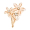 Alloy Crystal Rhinestone Flower Brooch, with Resin Peal & Cat's Eye, Light Gold, 44x41mm