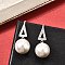 925 Sterling Silver Clear Cubic Zirconia Triangle with Round Dangle Stud Earrings, with Shell Imitation Pearl, Platinum, 32x12mm