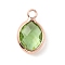 Faceted Glass Pendants, with Rose Gold Brass Findings, August Birthstone Charms, Oval, Yellow Green, 13x8x4mm, Hole: 1.8mm