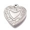 Non-Tarnish 304 Stainless Steel Pendants, Heart with Pattern, Stainless Steel Color, 19x18x4mm, Hole: 2mm