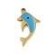 304 Stainless Steel Enamel Pendants, Dolphin Charms, Real 18K Gold Plated, Ion Plating(IP), Deep Sky Blue, 17x10x1.4mm, Hole: 1.2mm