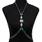 Alloy Rhinestone Flower Tassel Necklace Body Chains for Women, Silver Color Plated, Emerald, 700mm