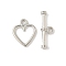 Heart Alloy Toggle Clasps, Cadmium Free & Lead Free, Rack Plating, Platinum, Heart: 14.5x11.5x1.5mm, Hole: 1.8mm, Bar: 6x18.5x3mm, hole: 1.8mm