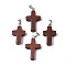 Synthetic Goldstone Pendants, Dyed, with Brass Pinch Bails, Platinum Plated, Cross, 26~30.5x15.5~19.5x4~6mm, Hole: 3x6mm