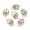 Alloy Crystal Rhinestone and ABS Imitation Pearl Connector Charms, Enamel Oval Links, Mixed Color, Golden, 23x13.5~14x4mm, Hole: 1.6~1.8mm
