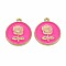 Rack Plating Alloy Pendants, with Enamel, Cadmium Free & Lead Free, Flat Round with Rose, Light Gold, Deep Pink, 20.5x18x2mm, Hole: 1.6mm