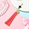 Cross Acrylic & Faux Suede Tassel Pendant Decorations, with Alloy Lobster Claw Clasps, Light Coral, 120mm