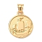 304 Stainless Steel Pendants,  Flat Round with Sailing Boat, Manual Polishing, Ion Plating(IP), Real 18K Gold Plated, 29.5x25x2.5mm, Hole: 5.5x6.5mm