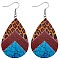 Imitation Leather Teardrop with Leopard Print Dangle Earrings, Bohemia StyleEarrings for Women, Deep Sky Blue, 78x38mm