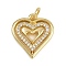 Brass Micro Pave Clear Cubic Zirconia Pendants, Heart Charms, Long-Lasting Plated, Rack Plating, Lead Free & Cadmium Free, with Jump Ring, Real 18K Gold Plated, 16.5x14.5x2mm, Hole: 3mm