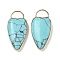 Synthetic Turquoise Pendants, Heart Charms with Brass Settings, Golden, 35x17x6mm, Hole: 6x9mm