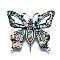 Abalone Shell/Paua Shell Brooches/Pendants, with Alloy Findings and Resin Bottom, Butterfly, Antique Silver, Colorful, 41.5x50mm, Pin: 0.6mm