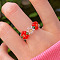 Glass Beaded Stretch Finger Rings for Women, Flower, Red, Inner Diameter: 18mm