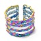 Ion Plating(IP) 304 Stainless Steel Multi Line Open Cuff Ring for Women, Rainbow Color, Inner Diameter: 17mm