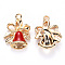 Alloy Enamel Pendants, for Christmas, Jingle Bell, Light Gold, Red, 21x15.5x5mm, Hole: 2mm