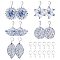 DIY Flower Drop Earring Making Kit, Including Leaf & Fan & Flat Round 430 Stainless Steel Pendants, 304 Stainless Steel Leverback Earring Findings, Blue, 44Pcs/box