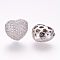Brass Micro Pave Cubic Zirconia Beads, Heart, Hollow, Platinum, 12.5x14x9mm, Hole: 1mm