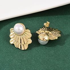 Серьги-гвоздики с цветком из латунного АБС-пластика EJEW-L275-12G-01