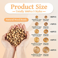 300шт 5 стиля бусины из натурального дерева&nbsp;WOOD-TA0002-86
