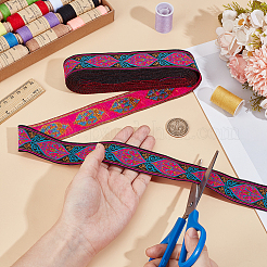 Плоская полиэстеровая лента с вышивкой в этническом стиле с цветочным узором&nbsp;OCOR-WH0078-332A