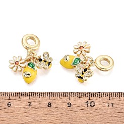 Европейские подвески-шармы из латуни с микропаве из прозрачных кубических цирконий и эмали KK-T079-83G