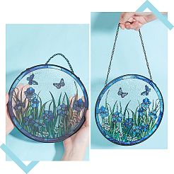 Плоский круглый с бабочкой стеклянный подвесной ловец солнца HJEW-WH0036-121