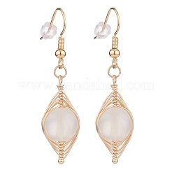 Плетеная серьга с подвеской из натурального камня EJEW-JE04845