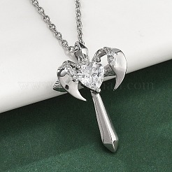 Латунные кубические цирконии ожерелья с подвеской в виде крылатого креста для женщин NJEW-C067-07P-03