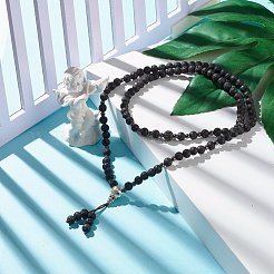 Колье из бусин из натурального лавового камня и кубического циркония NJEW-JN03760
