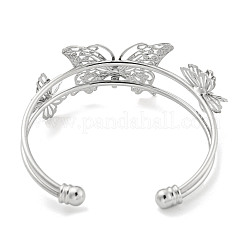 Женские браслеты с открытой манжетой из латуни с бабочкой и 2 нитью&nbsp;BJEW-P322-01P