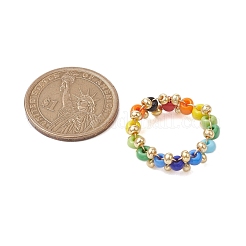 Кольца на палец из стеклянных семян и латунных бусин RJEW-JR00687