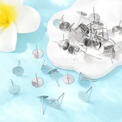 Фурнитура для сережек-гвоздиков из не тускнеющей нержавеющей стали 304 с плоским круглым пустым штифтом&nbsp;LS-A-STAS-S028-37