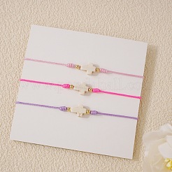 3 шт. Браслет из окрашенных синтетических бусин белого бирюзового цвета и латунных бусин&nbsp;QB7029-13