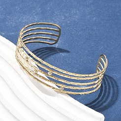 Браслеты-манжеты из нержавеющей стали 304 со стразами для женщин AJEW-P127-11G