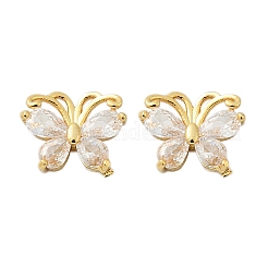 Серьги-гвоздики с бабочками из латуни с микропаве из прозрачных кубических цирконий&nbsp;EJEW-U064-01G