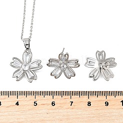 Комплекты серег-гвоздиков и ожерелий с подвесками из цветочной латуни с микропаве из кубического циркония SJEW-Z002-02P