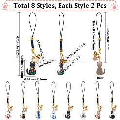 16 шт. 8 стильных эмалевых мобильных ремешков из сплава Cat HJEW-SC00122