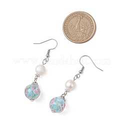 Круглые серьги с натуральным культивированным пресноводным жемчугом и подвесками в технике лэмпворк&nbsp;EJEW-JE06881