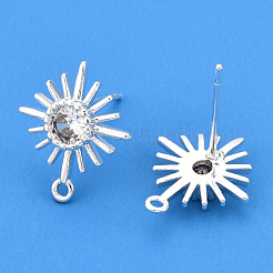 Серьги-гвоздики с микропрозрачным кубическим цирконием из латуни&nbsp;KK-WH0065-18S