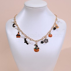 Эмалированный сплав с пластиковой подвеской в виде тыквы на Хэллоуин в виде летучей мыши и паутины&nbsp;FS-WGDE872-03