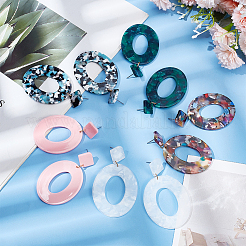 5 пара двухцветных акриловых овальных сережек-гвоздиков со стальными железными штифтами для женщин EJEW-AN0004-04