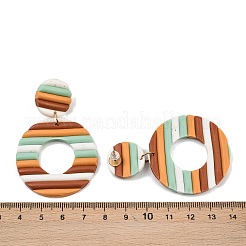 4 пара двухцветных сережек-гвоздиков в форме пончика из полимерной глины с железными штифтами EJEW-FI0003-02