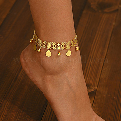 Изысканные браслеты на ногу в виде монеты-колокольчика из латуни в ближневосточном стиле для женщин&nbsp;YP3900-2