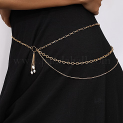 Сплав тросовая цепь с пластиковым жемчугом овальные бусины кисточки цепи талии живота для женщин FS-WG1E790-01