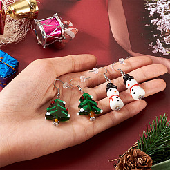 2 пара стеклянных подвесных серег в рождественском стиле в 2 стилях&nbsp;EJEW-TA00701