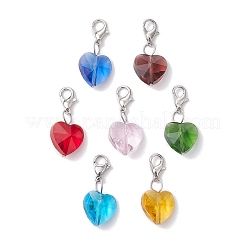7 шт. 7-х цветные стеклянные подвески в форме граненого сердца&nbsp;HJEW-JM02993-02