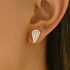 Серьги-гвоздики в форме крыла с прозрачными кубическими цирконами и латунным паве OI9849