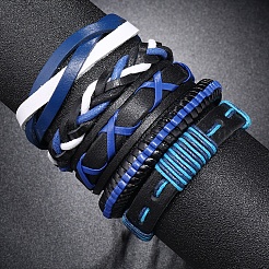 5 шт. 5 стильных регулируемых плетеных браслета из искусственной кожи с вощеным шнуром для мужчин BJEW-F458-01